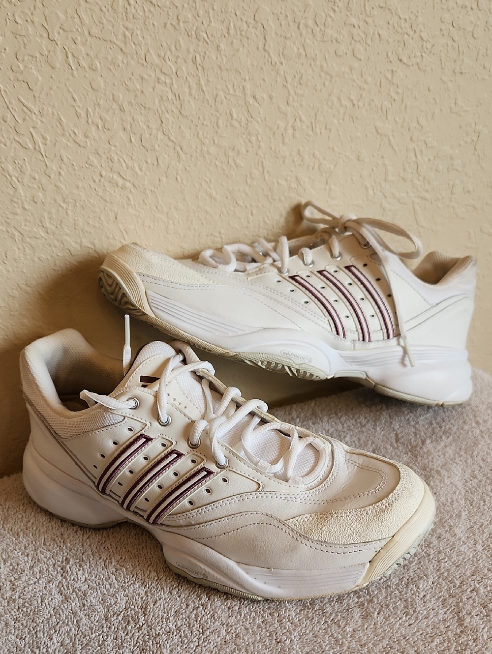 adidas White Women's Athletic Sneakers with Deep Purple Accent Stripes